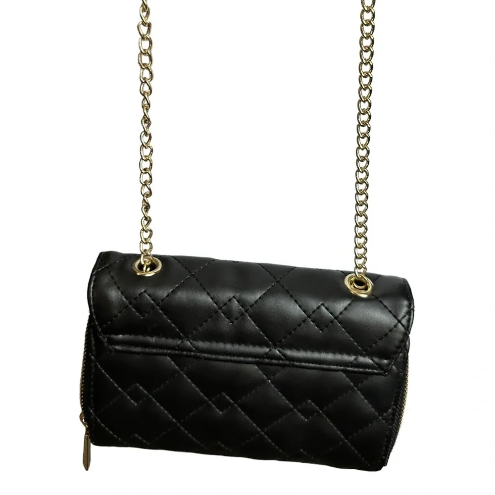 Mossimo Black Quilted Faux Leather Crossbody Bag size 4.5” x 7”